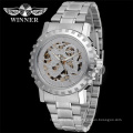 WINNER 259 Multilateral Gold Bezel Skeleton Mechanical Watch Full Stainless Steel Brand Luxury Automatic Watch For Men